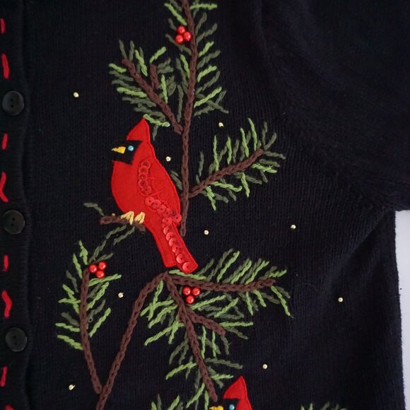 Vintage White Stag Black Cardinal Cardigan Festive Ugly Christmas Cardigan XL - Picture 8 of 10